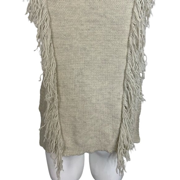 Intermix Fringe Sweater Vest P XS Cream Wool Cashmere Sleeveless Crewneck Fall - Picture 11 of 13